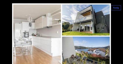 卑尔根Bjørnestrand Fjordside View的房屋和厨房照片的拼合