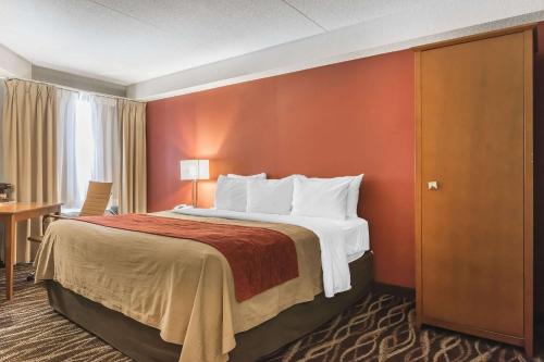 奥沙瓦奥沙瓦康福特茵酒店的酒店客房设有一张大床和一张书桌。