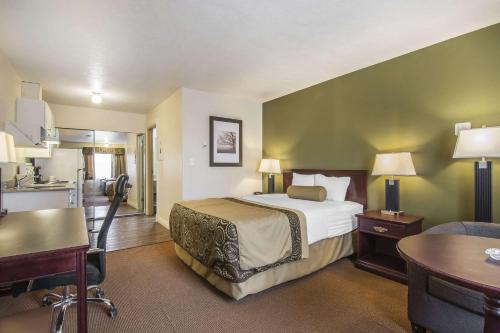 海莱夫尔伊克诺高层套房旅馆的酒店客房带一张床和一个厨房