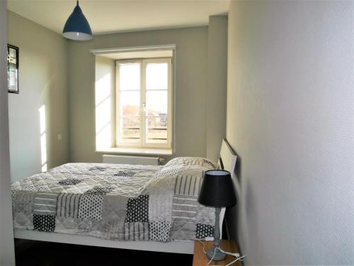 圣伊波利特Les gîtes de la Tour, appartement "La Plaine"的一间卧室设有一张床和一个窗口