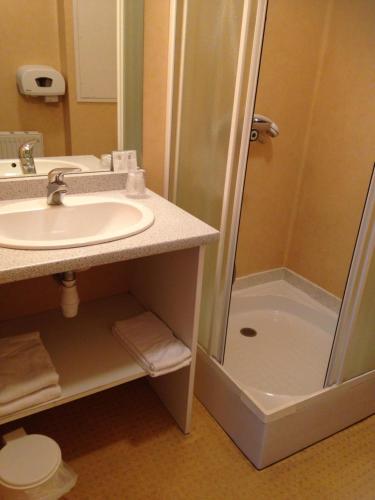 卢昂HOTEL DU JURA的一间带水槽和淋浴的浴室