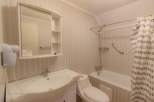 纳塔列斯港乌尔蒂玛-埃斯波兰萨加巴纳公寓的一间带水槽、卫生间和淋浴的浴室