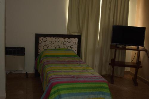 科隆Apartamento Los Abuelos Calle Esteva Berga的一间卧室配有一张床和一台平面电视