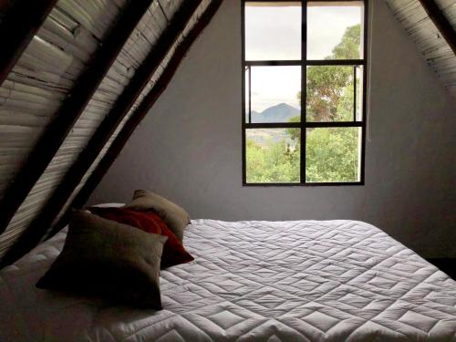瓜塔维塔Toscana的卧室内的一张床位,带窗户