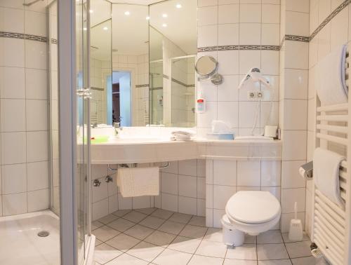 滕宁BE BIO Hotel be active的一间带水槽、卫生间和淋浴的浴室