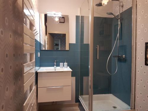 沙托鲁Le Prestige Saint André的带淋浴和盥洗盆的浴室