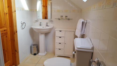 HeadfordLeroy´s Lodge的白色的浴室设有水槽和卫生间。