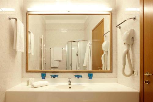 的里雅斯特自由住宿旅馆的一间带水槽和大镜子的浴室