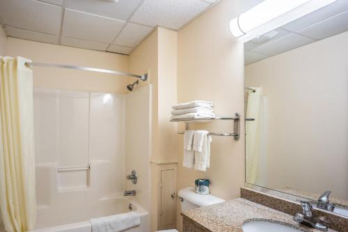 盖尔斯堡American inn and suites的一间带水槽、浴缸和卫生间的浴室