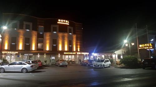 莫斯塔尔赫塞哥维纳汽车旅馆的夜间在停车场停车的酒店