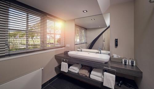 佐伊杜比斯特贝姆斯特城堡度假酒店的一间带水槽和大镜子的浴室