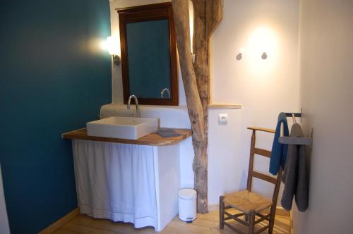 圣锡尔克－拉波皮Chambre d'hôte et gîte de Cantagrel的一间带水槽和树的浴室