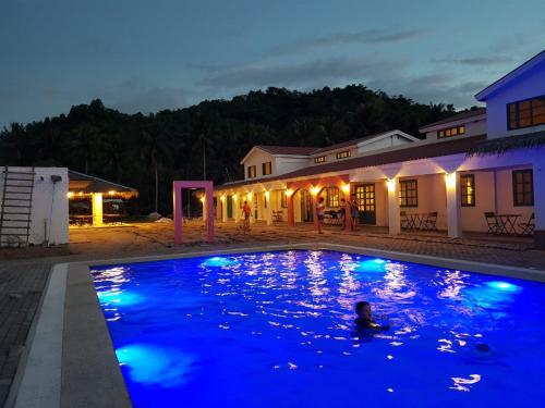 圣维森特Lazuli Resort的夜间在游泳池游泳的人