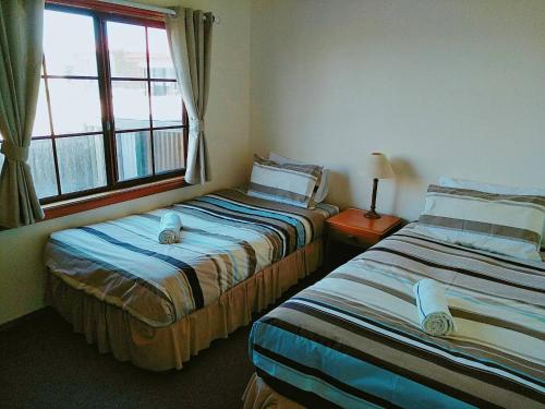 NaracoopaBaudins Accommodation的带窗户的客房内的两张床
