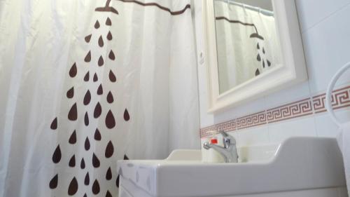 丰特-德彼德拉Lagunilla Rural的浴室设有水槽、镜子和浴帘