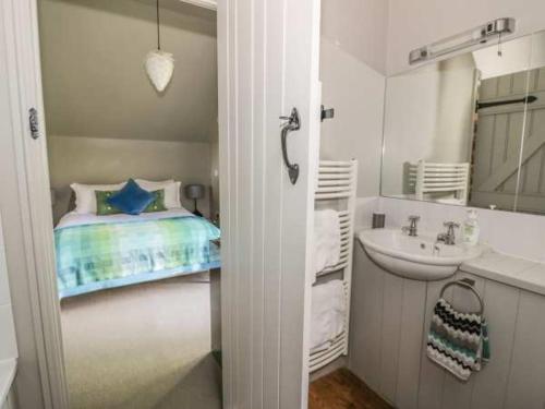 萨默福德凯恩斯Carp's Rise Cottage的一间带床和水槽的小浴室
