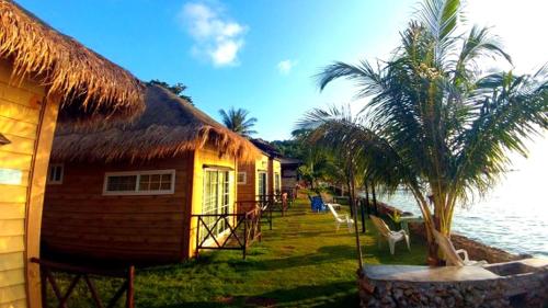象岛象岛7旅馆的水边有草屋顶的房子