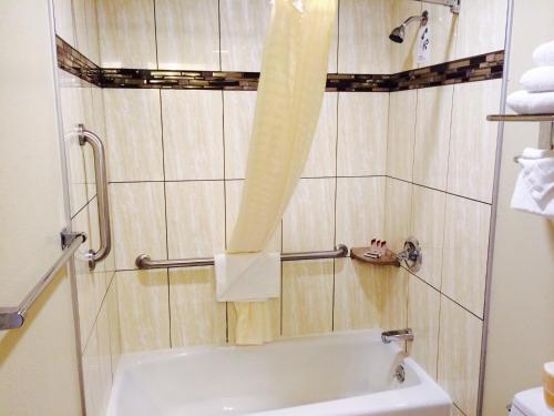 滨海城沙堡酒店 的带浴缸和盥洗盆的淋浴浴室