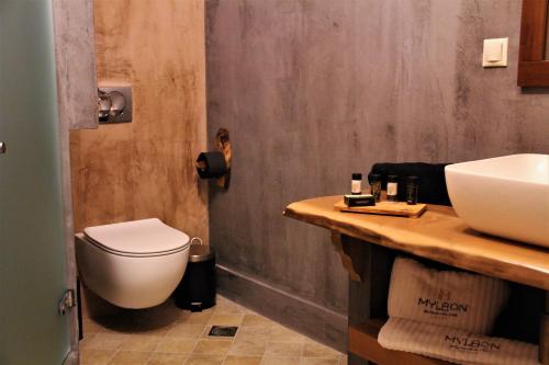 维蒂纳Mylaon Boutique Hotel & Spa的一间带卫生间和水槽的浴室