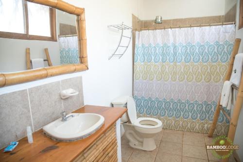 索里托斯竹苑酒店的一间带水槽、卫生间和淋浴的浴室