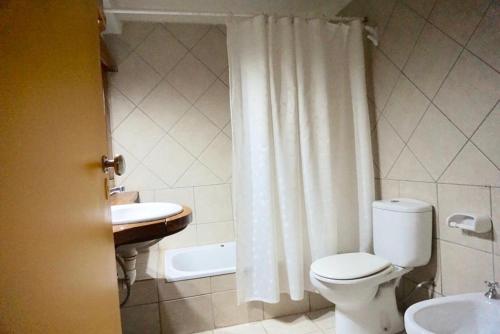 圣卡洛斯-德巴里洛切Bella Vista的浴室配有卫生间、盥洗盆和淋浴。