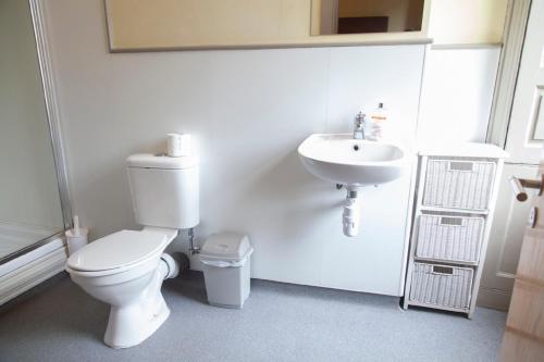 邓迪Dundee Backpackers Hostel的白色的浴室设有卫生间和水槽。