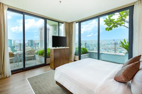 岘港新东方酒店客房内的一张或多张床位