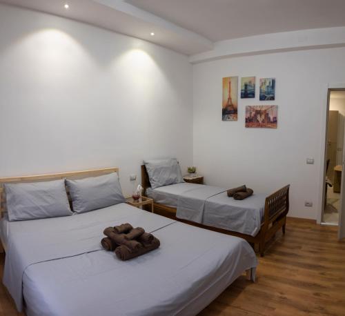 帕多瓦CASAMINA的白色墙壁客房的两张床