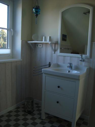 霍恩-巴特迈恩贝格Haus Nordlicht的浴室设有白色水槽和镜子