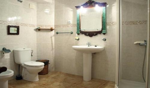 GrañónCasa Jacobea的一间带卫生间、水槽和镜子的浴室