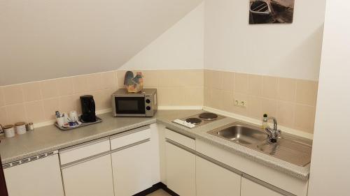 凯沃拉尔阿姆布奈豪斯斯塔德酒店的一间带水槽和微波炉的小厨房