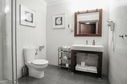 卢布林香草酒店的一间带卫生间、水槽和镜子的浴室