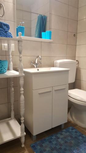 PotomjeRobinson Lovorka的白色的浴室设有水槽和卫生间。