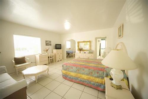 哈兰代尔海滩Richard's Motel Extended Stay的一间卧室配有一张床、一把椅子和一张书桌