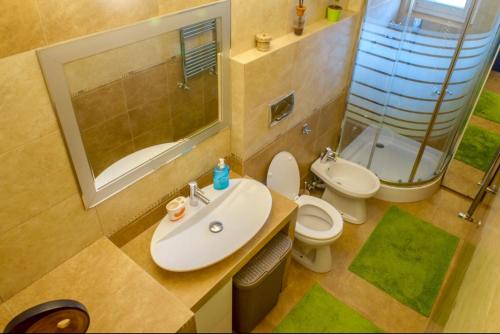 莱斯诺夫Zuzu’s home的一间带水槽、卫生间和镜子的浴室