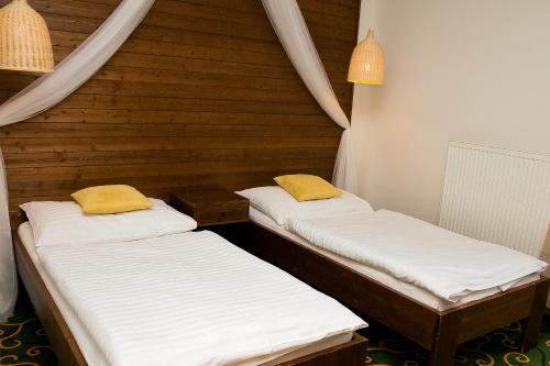 布尔诺萨瑞格哈姆酒店的木墙客房 - 带两张单人床