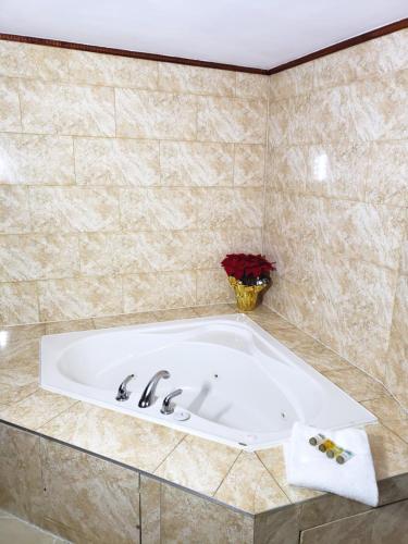 康沃尔Regency Inn & Suites的瓷砖浴室设有浴缸。