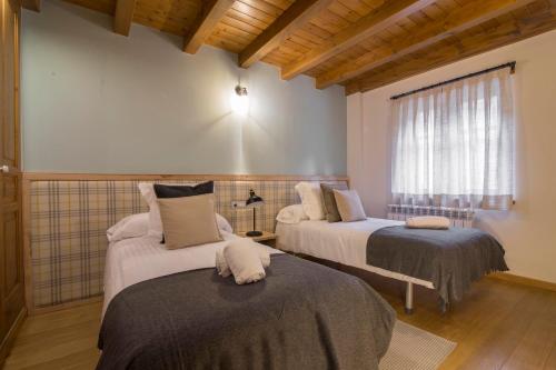 埃斯特里-德阿内乌BARN THE RETREAT Apartamento premium en Esterri d'Àneu的客房设有两张床和窗户。