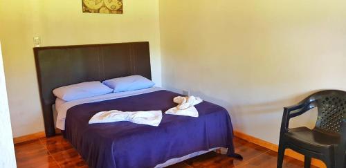 伊瓜苏港Don Alejandro Apart Iguazu的一间卧室配有一张床,上面有两条毛巾
