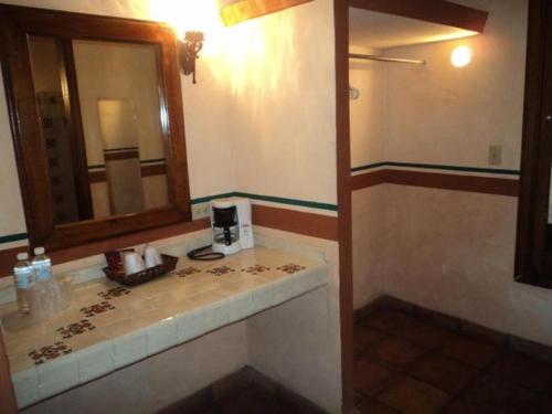 纳沃华Hotel Hacienda Cazadores的一间带水槽和镜子的浴室