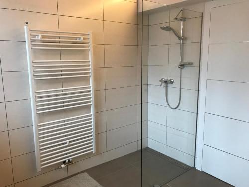 维尔芬翁拉姆绍尔豪斯酒店的带淋浴的浴室和玻璃门