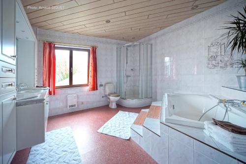 斯塔沃洛Le Régina的白色的浴室设有浴缸和卫生间。