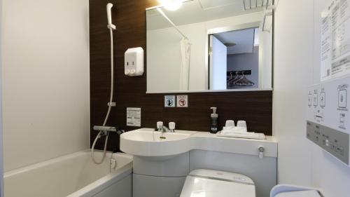 熊本熊本绿色酒店的一间带水槽、卫生间和镜子的浴室