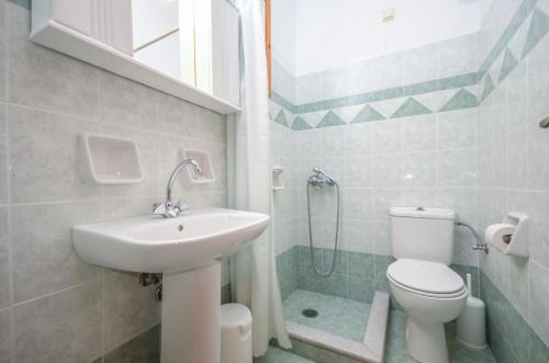 圣安娜纳克索斯德斯皮纳酒店的一间带水槽、卫生间和淋浴的浴室