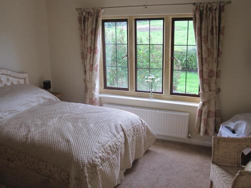 切尔滕纳姆Pardon Hill Farm B&B的一间卧室设有一张床和一个窗口