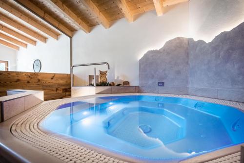 拉瓦莱爱尔斯艾克酒店的一间客房中间的大蓝色浴缸