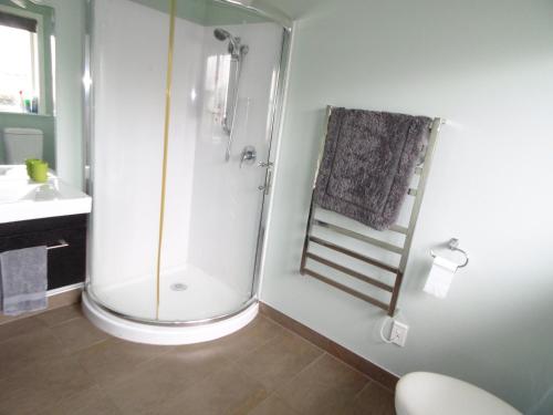 怀卡奈Twin Palms的带淋浴和盥洗盆的浴室