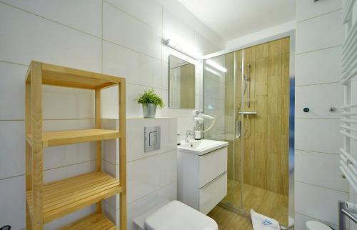 斯克拉斯卡波伦巴Apart-Invest Apartament Oslo的浴室配有卫生间、盥洗盆和淋浴。