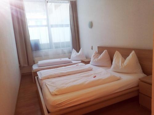 萨尔察赫河畔戈灵Economy Adler的带窗户的客房内设有两张单人床。