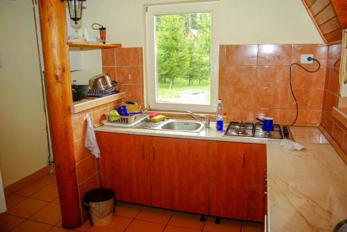 托普利察Doi Frati的一个带水槽和窗户的小厨房